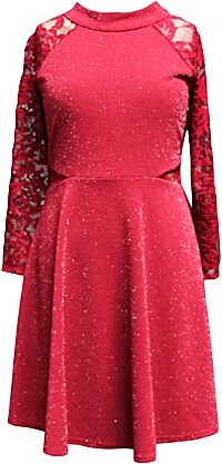 Ava & Yelly Ava Yelly Big Girls Lace Sleeve Ponte Fit-And-Flare Dress