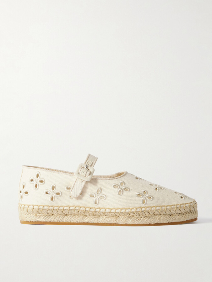 Loeffler Randall - Clover Grosgrain-trimmed And Broderie Anglaise Canvas Espadrilles - Cream