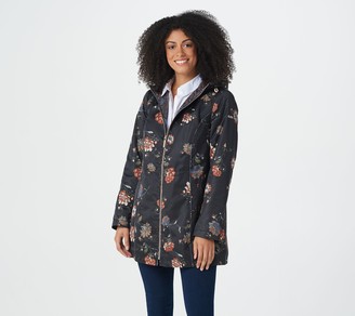 Dennis Basso Water Resistant Floral Lined Anorak Jacket with Hood