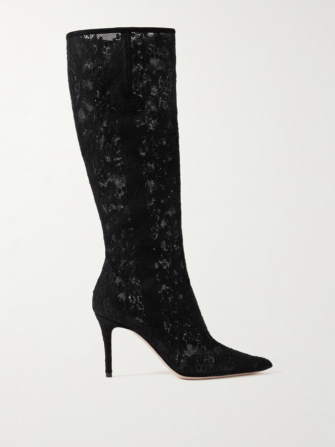 Gianvito Rossi - Claudia 85 Corded Lace Knee Boots - Black