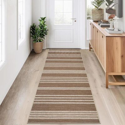 Ebern Designs Rug – Washable Non-Slip Woven Carpet for Kitchen Entryway Bathroom Laundry Room (Brown)