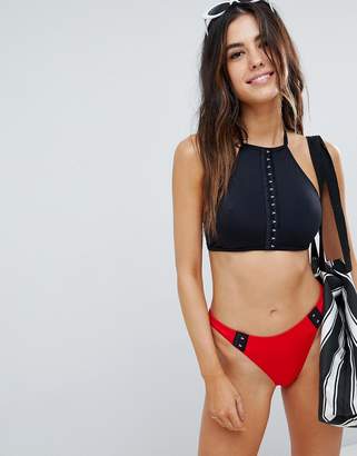 ASOS Design DESIGN recycled Mix and Match High Neck Halter Crop Bikini Top with Hook and Eye
