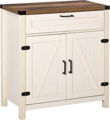 Gracie Oaks HOMCOM Farmhouse Sideboard Buffet Cabinet Rustic 2 Barn Doors Kitchen Cabinet Accent Cabinet with Storage for Living Room White