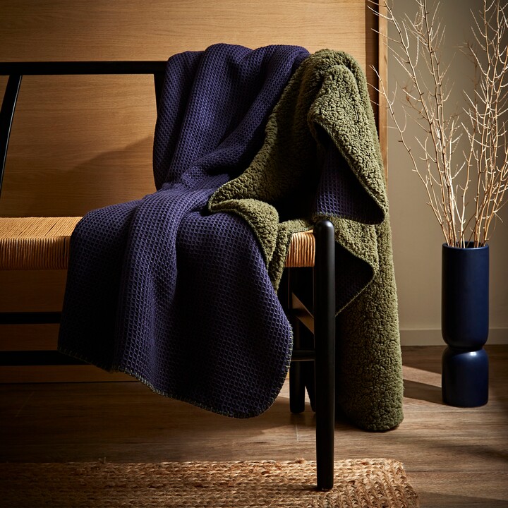 Dunelm Waffle Sherpa 130 x 180cm Throw Olive ShopStyle