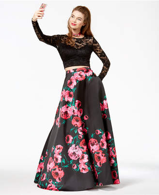 B. Darlin Juniors' Lace Printed-Skirt 2-Pc. Gown, Created for Macy's