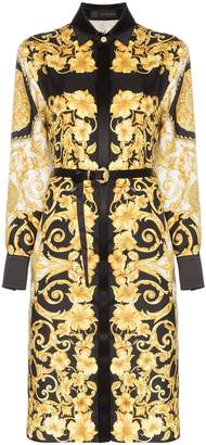 Versace button-down baroque print belted silk midi dress