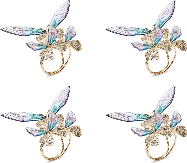 Kim Seybert Flutter Napkin Ring in Lilac & Periwinkle, Set of 4 in a Gift Box