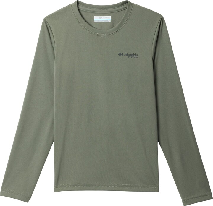 Columbia Boys' PFG Terminal Tackle Fish Bars Long Sleeve Shirt, Small, Cypress