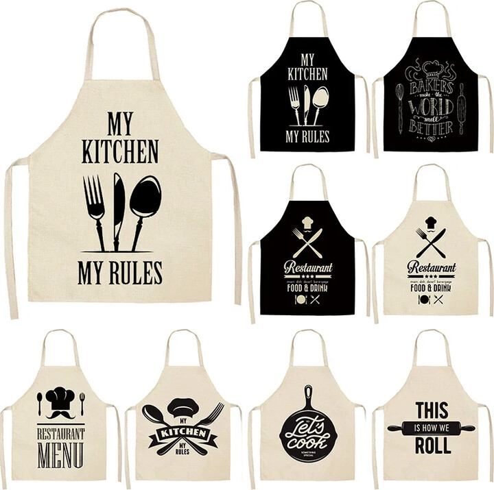 Letter Alphabet Kitchen Aprons for Women Cotton Linen Bibs Household Cleaning Pinafore Home Cooking Apron Delantal 68*55cm