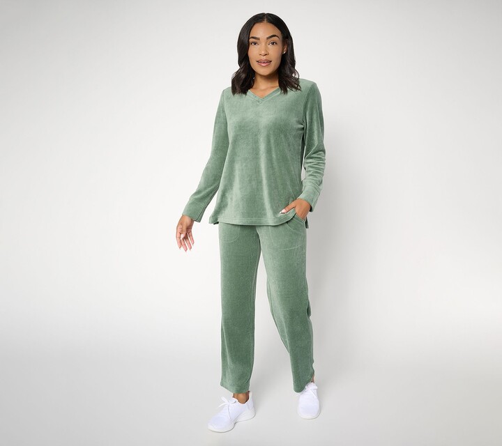 Denim & Co. As Is Active Reg Velour Top & Straight Pant