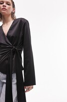 Thumbnail for your product : Topshop Slouchy Shoulder Pad Satin Wrap Top