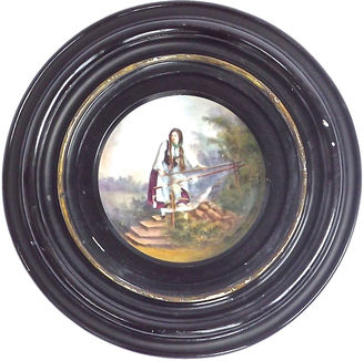 One Kings Lane Vintage Round Frame Porcelain Maiden Wall Plaque