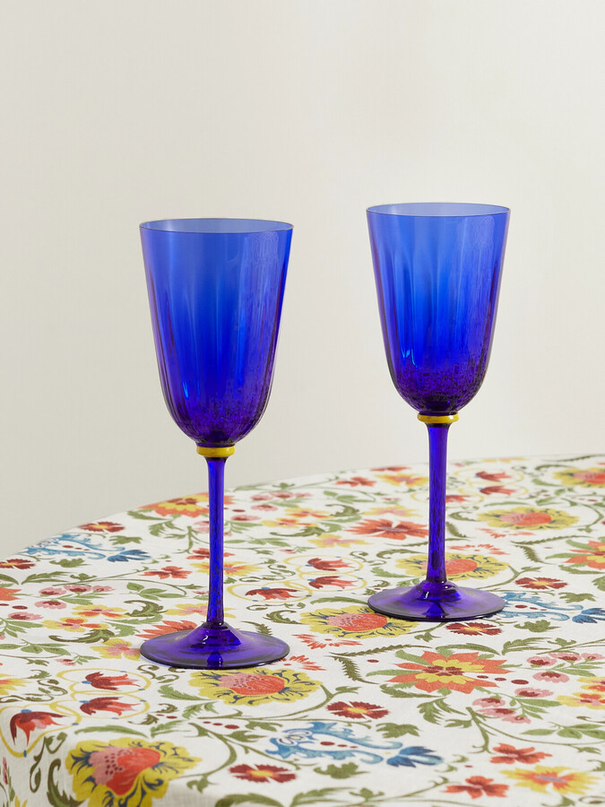 La DoubleJ - Rainbow Set Of Two Murano Wine Glasses - Blue