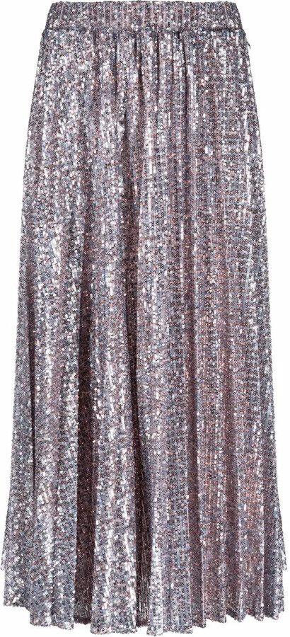 silver sequin pleated skirt