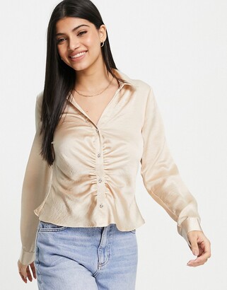 New Look ruched detail shirt in stone