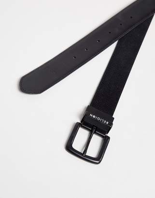 Religion Leather Reversible Belt In Black Pindot