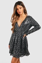 Thumbnail for your product : boohoo Boutique Sequin Wrap Skater Party Dress