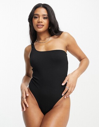 ASOS DESIGN Tall wiggle front swimsuit in black