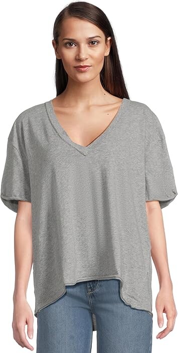 Free People Nina T-Shirts V Women's Clothing Heather Grey : MD (Women's 8-10), Cotton