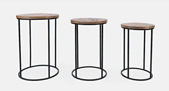 Jofran Warner Round Modern Rustic Solid Wood and Metal Nesting End Tables - Set of 3