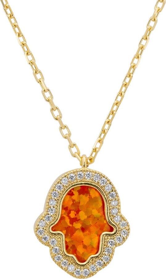 Latelita Yellow / White / Gold Hamsa Opalite Fire Opal Necklace Gold