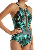Thumbnail for your product : Jantzen Women's Leafy Tropical Plunge One Piece Swimsuit