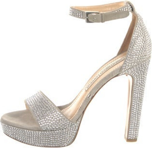 Gianmarco Lorenzi Suede Sandals Crystal Embellishments Platform Wrap-Around Straps & Buckle Closure at Ankles