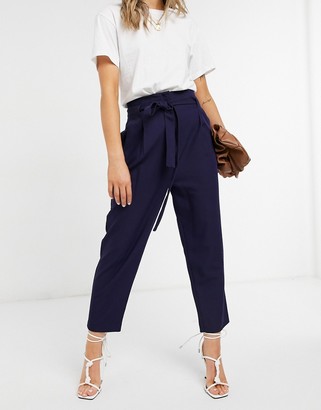 ASOS DESIGN tailored tie waist tapered ankle grazer trousers - ShopStyle