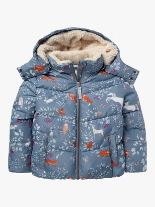 Boden Girls' Cosy Padded Jacket, Blue Enchanted Woods
