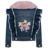 Thumbnail for your product : MonnaLisa MonnalisaBlue Denim Bouquet Jacket With Fur Trim