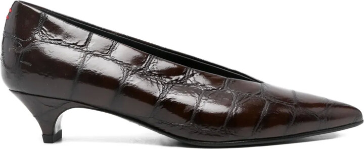 Halmanera Crocodile-Effect Pointed-Toe Pumps