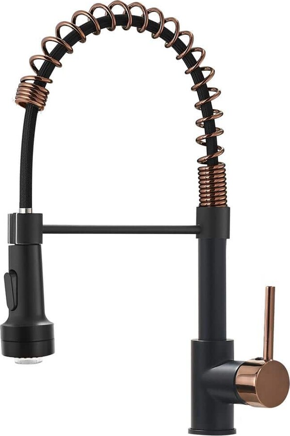 FLG Single Handle Pull Down Sprayer Kitchen Faucet with Advanced Spray Brass Commercial Sink Taps, Matte Black and Rose Gold