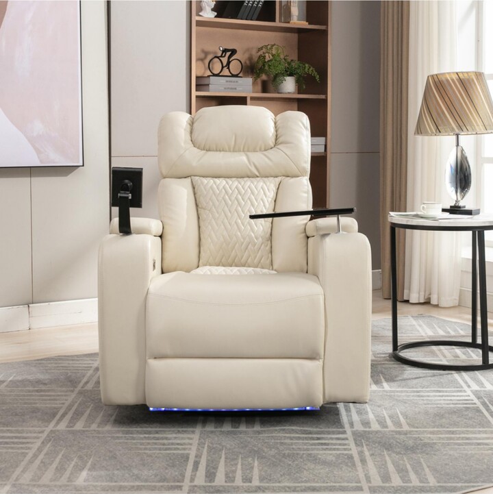 Streamdale Furniture Swivel Pu Leather Power Recliner w/ Tray Usb Storage