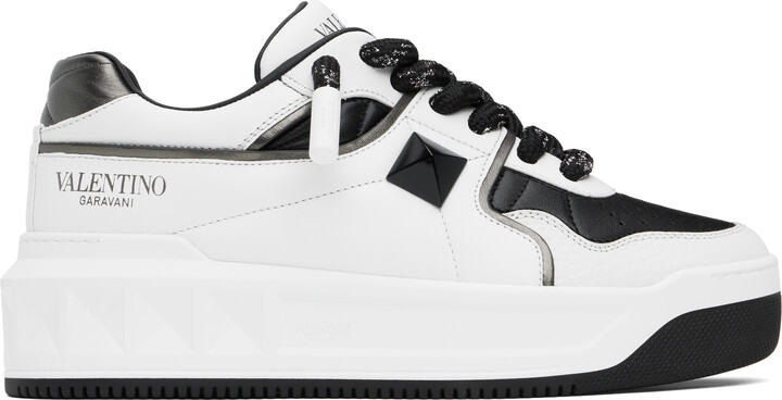 Valentino Garavani White & Black One Stud XL Nappa Leather Low-Top Sneakers