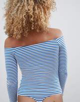 Thumbnail for your product : ASOS Petite DESIGN Petite bardot body with long sleeve in stripe
