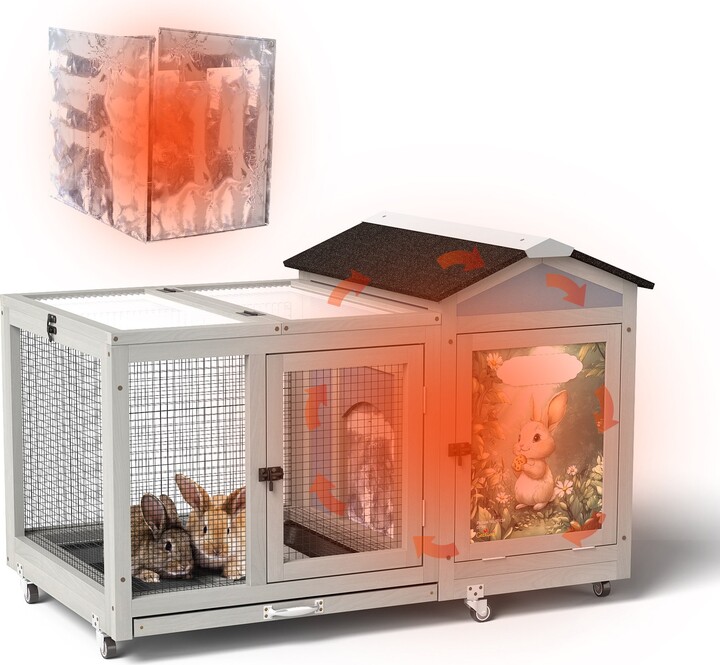 coziwow 39-in Heated Rabbit Hutch with Wheels, Gray