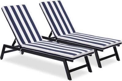 Red Barrel Studio 2Pcs Navy Blue Outdoor Chaise Seat Cushions Fabric Protected Detachable Zipper Covers Fluffy Sponge Filling Lounge Fine & Fade  Removable Covers