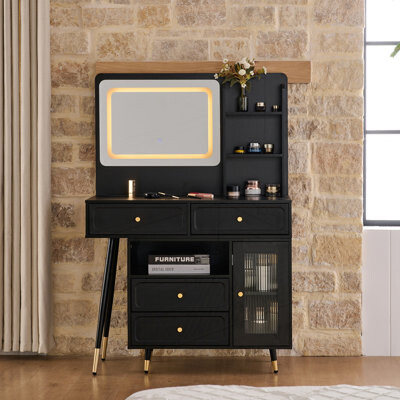 Latitude Run Modern Makeup Vanity Desk with Mirror and Lights