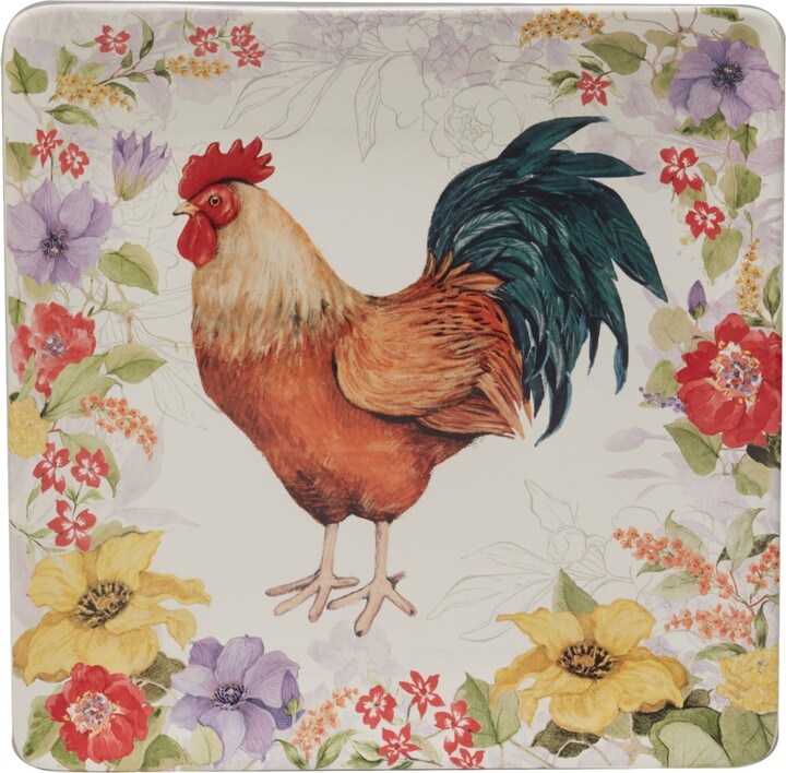 Certified International Floral Rooster Square Platter 12.5"