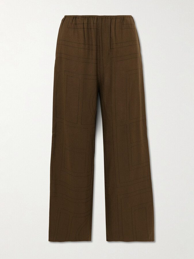 Totême Embroidered Tencel™ Lenzing™ Modal Pants - Brown