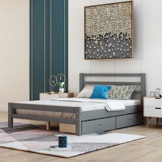 Rasoo The Solid Wood Platform Bed With Two Drawers Adds A Decorative Touch To The Modern Design And Clean Style.