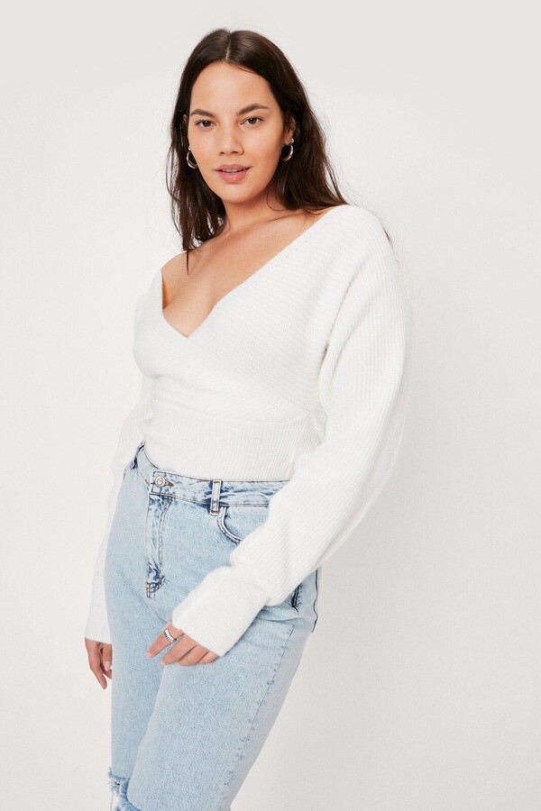 Nasty Gal Womens Plus Size V Neck Wrap Knitted Jumper - ShopStyle