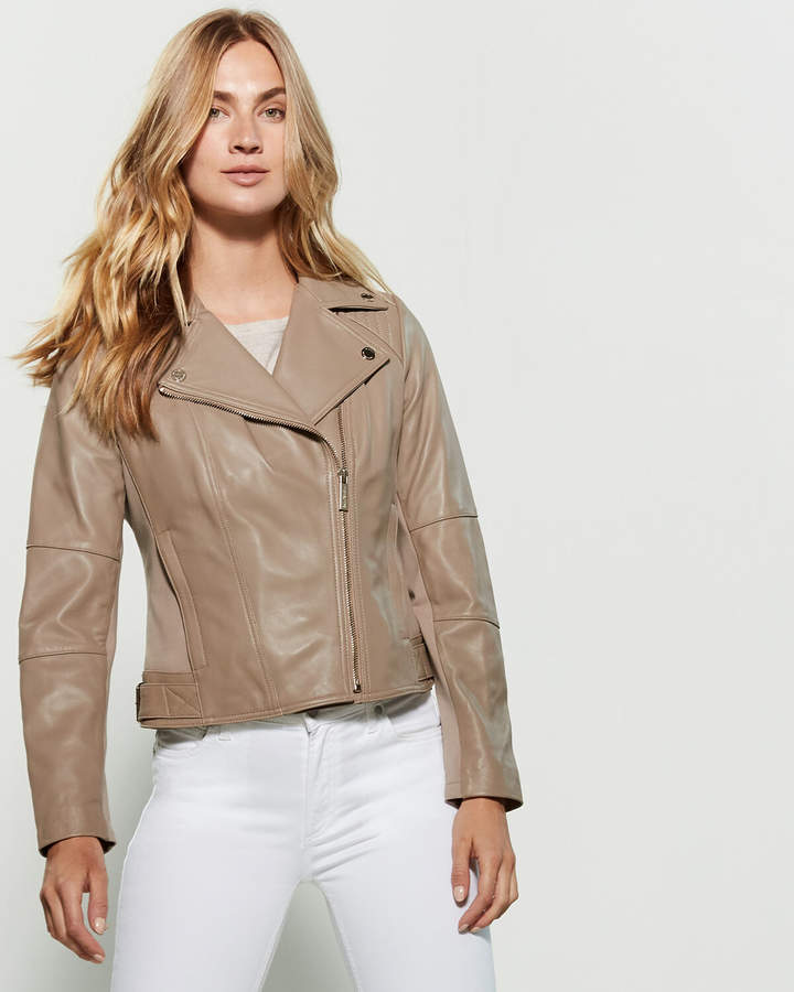 michael kors brown leather jacket womens