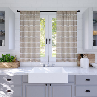 Clean Window Striped Tailored Kitchen Curtain