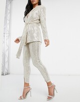 Thumbnail for your product : ASOS DESIGN DESIGN Petite jersey slim suit pants in sequin
