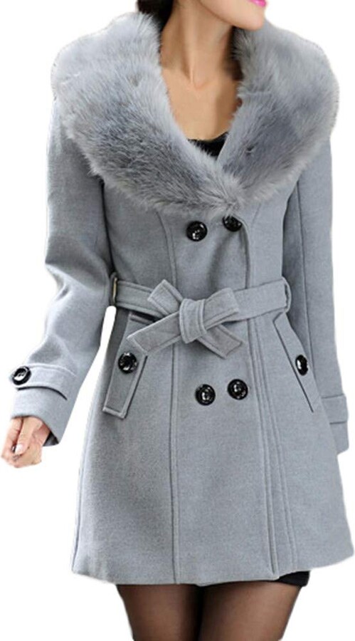 HOMEBABY Women Coat HOMEBABY Plus Size Womens Vintage Winter Lapel Wool Coat  Fur Collar Jacket Long Sleeve Cardigan Ladies Classic Winter Warm Parka  Outwear Coats UK 8-22 Gray - ShopStyle