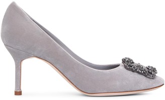 gray velvet pumps