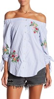 Thumbnail for your product : Fifteen-Twenty Fifteen Twenty Stripe Embroidered Off the Shoulder Blouse
