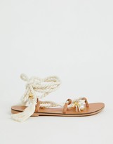Thumbnail for your product : ASOS DESIGN Fields embellished tie leg flat sandals