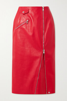 Alexander McQueen Zip-embellished Leather Midi Skirt - Red